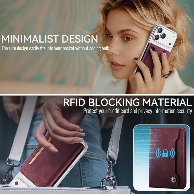 Vinich for MagSafe Wallet Magnetic RFID Blocking Card Holder Compatible with MagSafe Phones and Cases, Strong Magnet Minimalist Phone Wallet for iPhone 17/16/15/14/13/12/Pro/Max/Plus, Burgundy