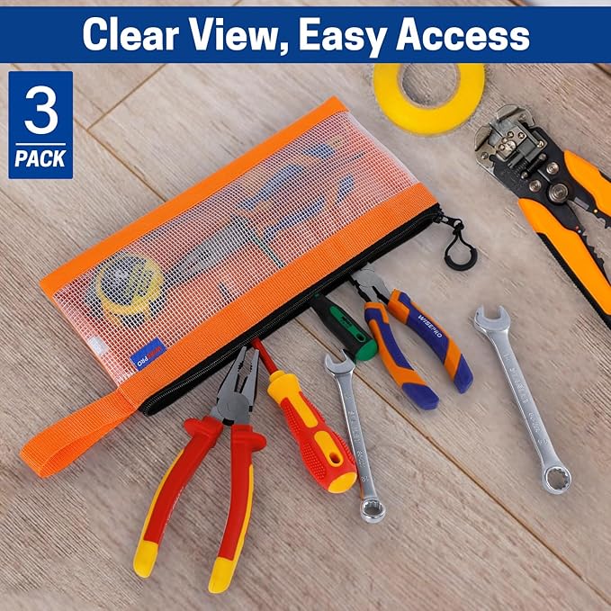 Zipper Tool Pouches, Multi-Purpose Utility Tool Bags Organizer for Small Hand Tools, Screws, Nails, Hardware, Pliers & Wrenches, Storage Pouch Set for Electricians, Plumbers, HVAC & Mechanics
