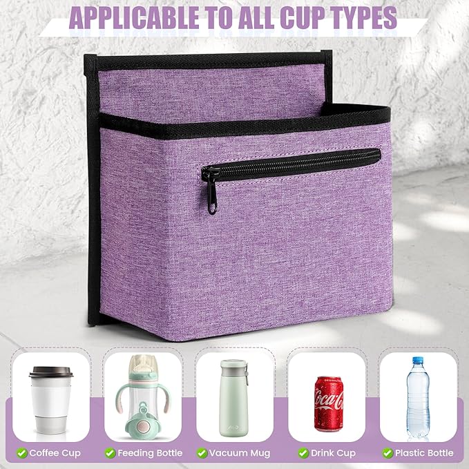 ZHCHG Luggage Travel Cup Holder Attachment for Suitcase Drink Carrier Caddy, Coffee Mug and Tumblers, Traveler Carry on Hands Free Accessory- Gifts for Flight Attendants Travelers Accessories (Purple)