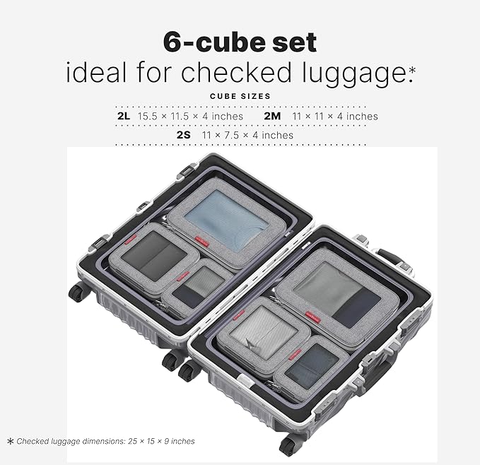 LeanTravel Premium Compression Packing Cubes for Travel - Suitcase Organizer Bags with Double Zipper & Breathable Mesh Panel - Space Saving Carry On Luggage Essentials (6-Pack, Grey)