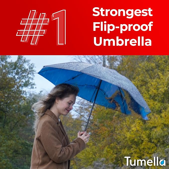 TUMELLA Inverted Windproof Umbrella, Large, Strong, Light, Portable, Automatic Reverse Folding Rain Umbrella, Durable Premium Grip, Fits Car & Backpack