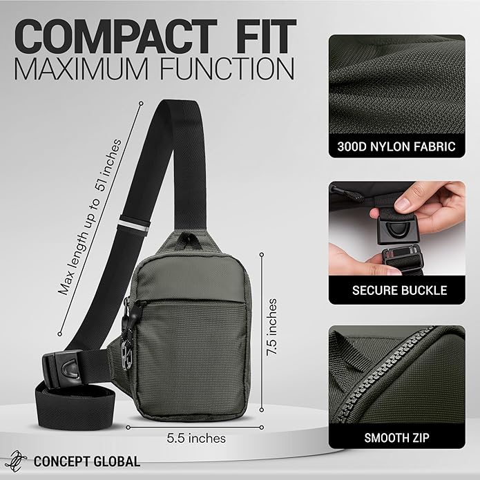 Travel Sling Bag for Men & Women - Water Resistant Crossbody Multipocket Chest Bag with Anti-Theft & RFID