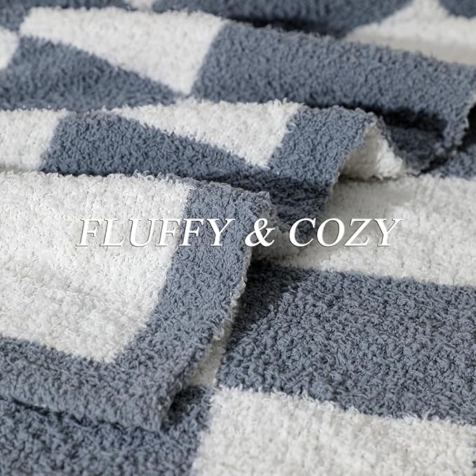 bearberry Fuzzy Checkerboard Grid Throw Blanket Knitted Soft Cozy Warm Microfiber Blanket Decor for Couch Sofa Bed Travel Home (Charcoal Grey, 60''x80'')