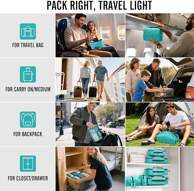 Veken 8 Set Packing Cubes for Travel Essentials, Suitcase Organizer Bags in 4 Sizes, Carry-On Luggage Accessories with Large Laundry & Hanging Toiletry Bag, Must-Have for Airplane, Road Trip & Camping
