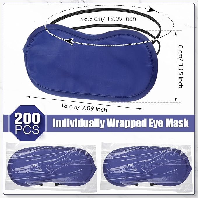 Tarpop 200 Pcs Eye Mask Sleeping Blindfold Eye Cover with Adjustable Strap for Games Party Team Building Travel Individually Wrapped Sleep Mask for Women Men (Blue)