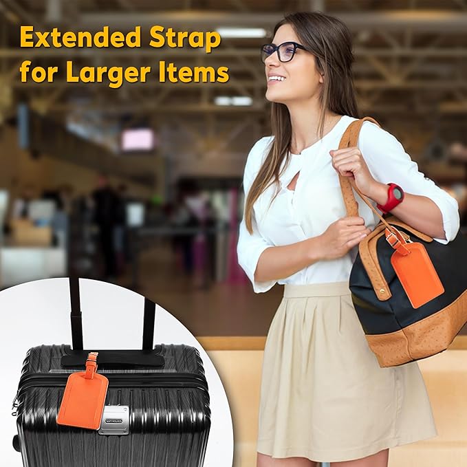 3 Pack Luggage Tags for Suitcases, TSA Approved Bag Tags, Baggage Tags with Privacy Protection, Travel Essentials Luggage Accessories, Bright Orange