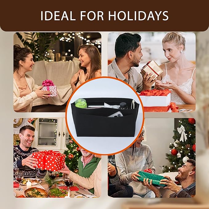 Premium Felt Purse Organizer Insert for Longchamp Le Pliage, Zipper Long Champ Bag Organizer Insert with Cup Holder, 8 Compartments