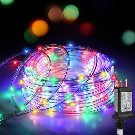 (New) Rope Lights Outdoor, 33FT 100LED 8 Modes with Plug, Waterproof Tube Lights, Twinkle String Lights for Garden Porch Home Yard Wedding Party New Year Christmas Decoration - Multicolored