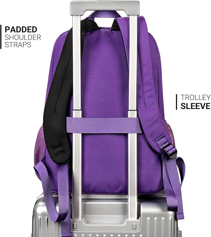 ZORFIN 26L Backpack for College, and Travel: Water Resistant Bookbag - Purple