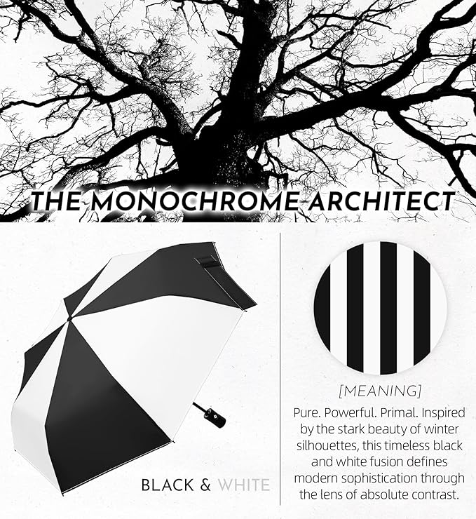 Windproof Travel Umbrella for Rain - 43" Auto Open Close 8-Rib Compact, Stylish Two-Tone Color Block Design, Easy-Close Folding Portable Parasol for Men & Women