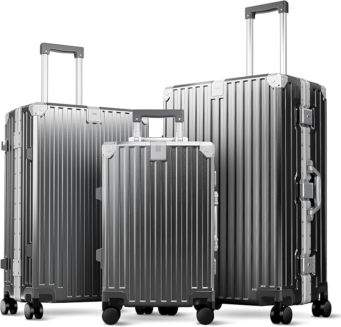 ALPHA CAMP 3 Piece Luggage Sets With Layer Dual Aluminum Frame,TSA Spinner Wheels, 3-Layer PC Hardside Carry on and Checked Hardside Zipperless Suitcase Sets,Type-C USB Charging Port,Cup Holder