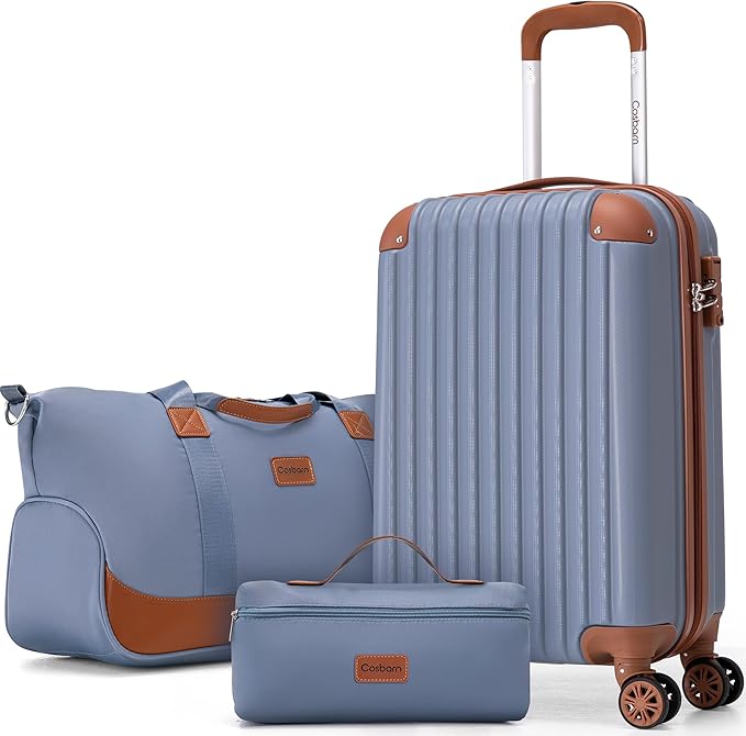 Carry On Luggage Sets 3 Piece, 20 Inch Luggage 22x14x9 Airline Approved with Wheels and TSA Lock, ABS Lightweight Hardshell Travel Suitcase Set with Duffel Bag Travel Bag for Men Women