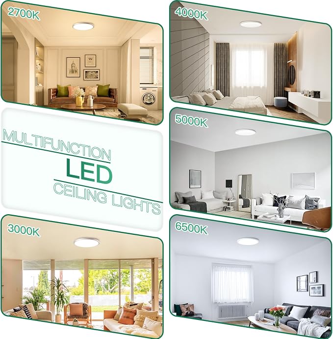 7 Inch LED Flush Mount Ceiling Light Fixture, Dimmable, 1200LM | 12W 5CCT 2700K/3000K/4000K/5000K/6500K, 0.67" Ultra Thin Low Profile Ceiling Lamp for Kitchen, Laundry, Closet Room, White