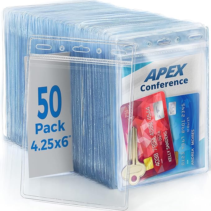 Mata1-USA Extra-Thick Plastic X-Large Vertical Card Protector (Clear, 4x6 Inch, 50 Pack), Large Size No Zipper ID Passport Holder