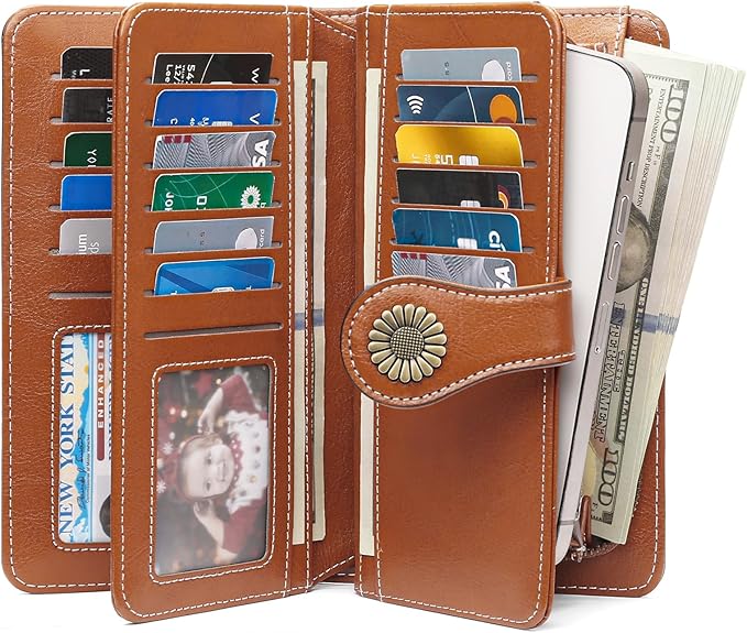SENDEFN Wallets for Women Leather Credit Card Holder with RFID Blocking Large Capacity Wristlet | with RFID Blocking, Large Capacity, Wristlet, with RFID Blocking, Large Capacity, Wristlet