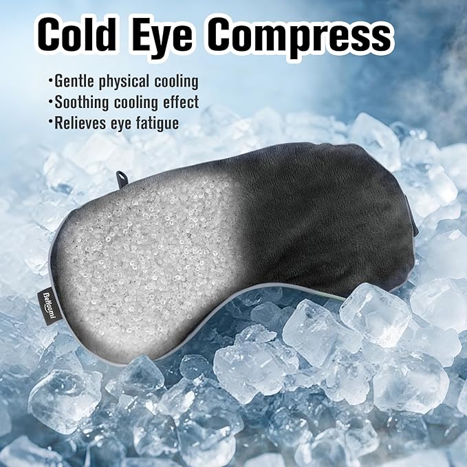 Heated Eye Mask, Microwave Moist Warm Compress for Eyes, Cooling Soothing Weighted Eye Mask for Sleeping, Reusable Sleep Eye Mask for Home & Office, Hot and Cold for Eye Relaxation (Black)