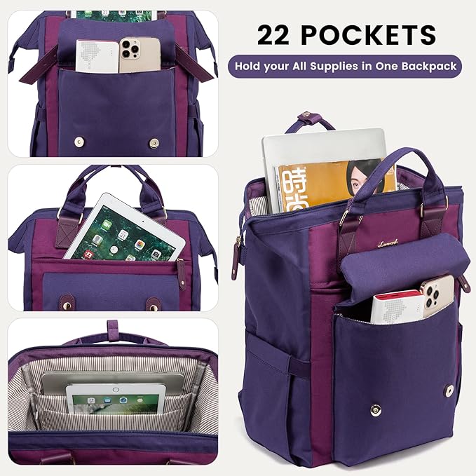 LOVEVOOK Laptop Backpack for Women Work Travel Computer Backpacks Purse, Doctor Nurse Bag Teacher Business Laptop Bag, Fashion College Backpack Casual Daypack, 15.6 Inch, Purple-Purple-Purple