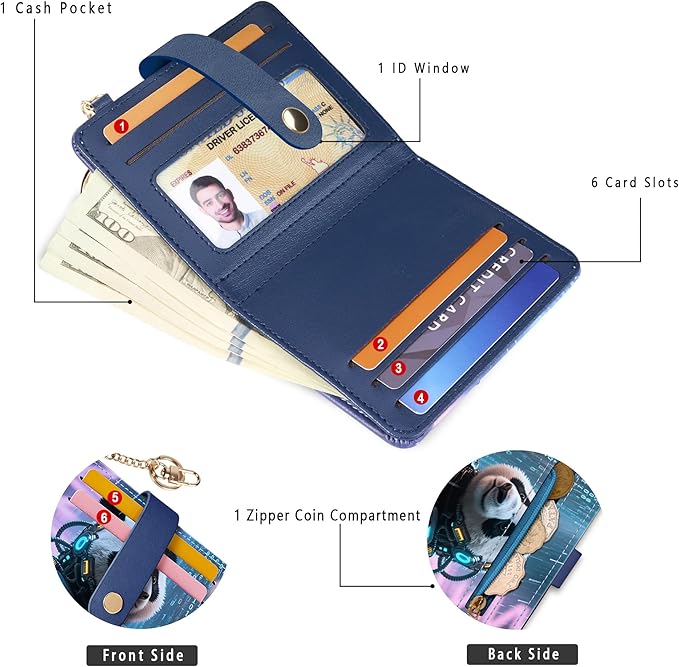 Airkit Small Wallets Woman RFID Blocking Leather Credit Card Holder - with ID Window - Card Wallets for Women - with Zipper Coin Purse - Keychain Wallet