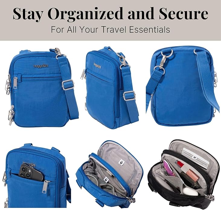 Baggallini Securtex® Anti-theft Mini Everything Crossbody Bag, 6.3"x8.25" Rfid, Locking Zippers & Cut-resistant Strap