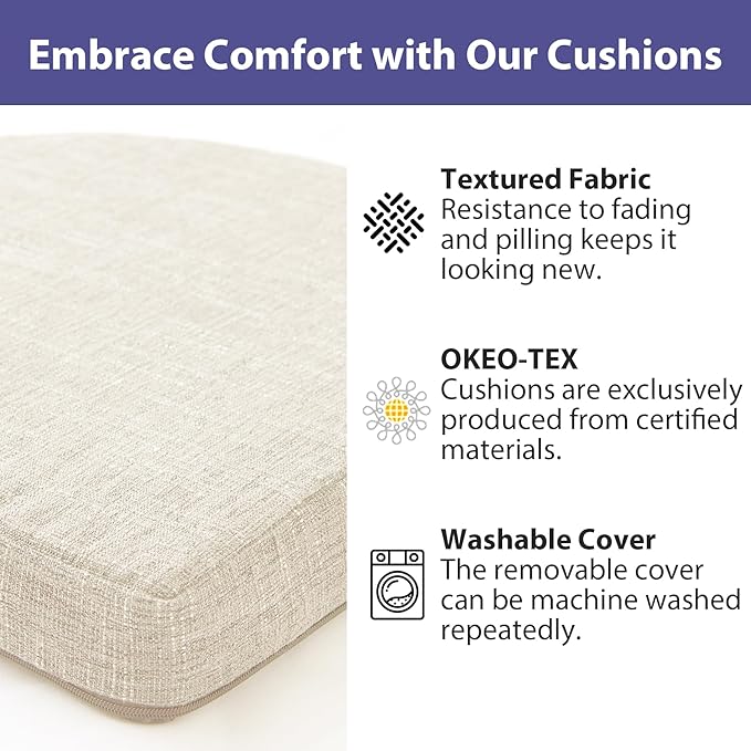 Chair Cushions for Dining Chairs with Ties and Removable Cover, Dining Kitchen Chair Pads with Non-Slip Bottom, High-Resilience Indoor Seat Cushions, 16'' x 16'' x 2'', Set of 4, Beige