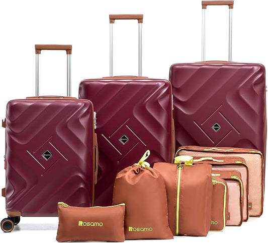 10 piece Luggage Set Expandable Suitcase 22x14x9 Airline Approved Carry on, ABS Hard Case Suitcases with Spinner Wheels,TSA Lock