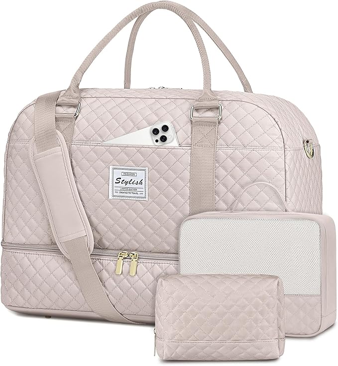 Travel Duffle Weekender Bags for Women: Overnight Bag with Shoe Compartment Carry On Bags with Toiletry & Wet Pocket Large Tote Hospital for Women Labor Delivery Nude color