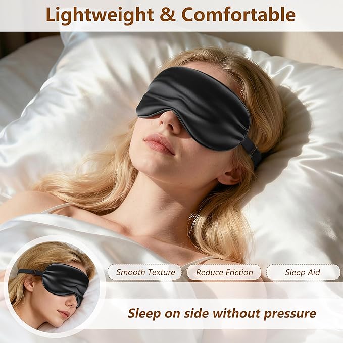 Sleep Mask Silk Eye Mask for Men Sleeping Mask, Adjustable Elastic Strap for Night Shading Sleep Mask, Soft and Comfortable for Both Men and Women(Black)