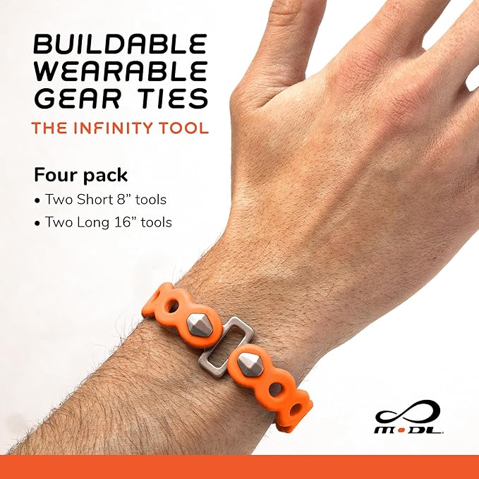 MODL Infinity Tool™ 2.0 Modular Straps (4-Pack) - Flexible Multi-Tool, Gear Strap, Wearable Gadget for Outdoor Adventure, Survival, Camping, Travel, EDC