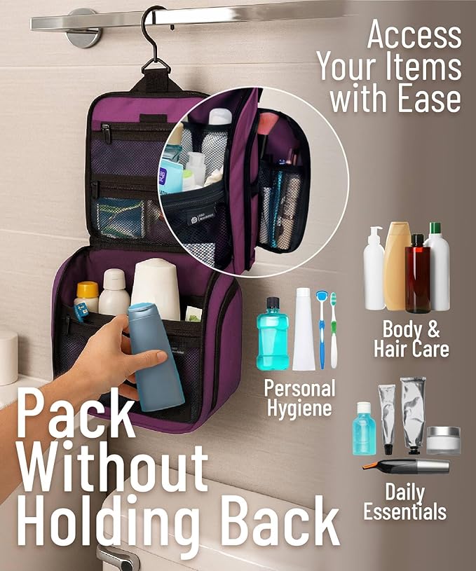 D&D Wanderlust D&D Hanging Travel Toiletry Bag for Men and Women – Cosmetics, Makeup and Toiletries Organizer Kit with 10 Compartments