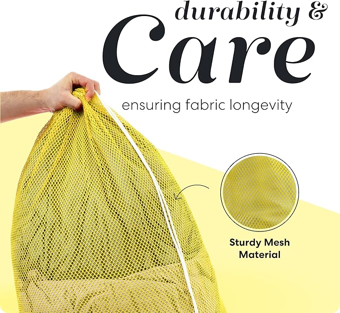 Handy Laundry Mesh Laundry Bags XL 24" x 36" – Heavy Duty, Durable Drawstring Bag for Delicates, College Dorm, Travel, Storage, Machine Washable, Foldable, 2-Pack (Yellow)