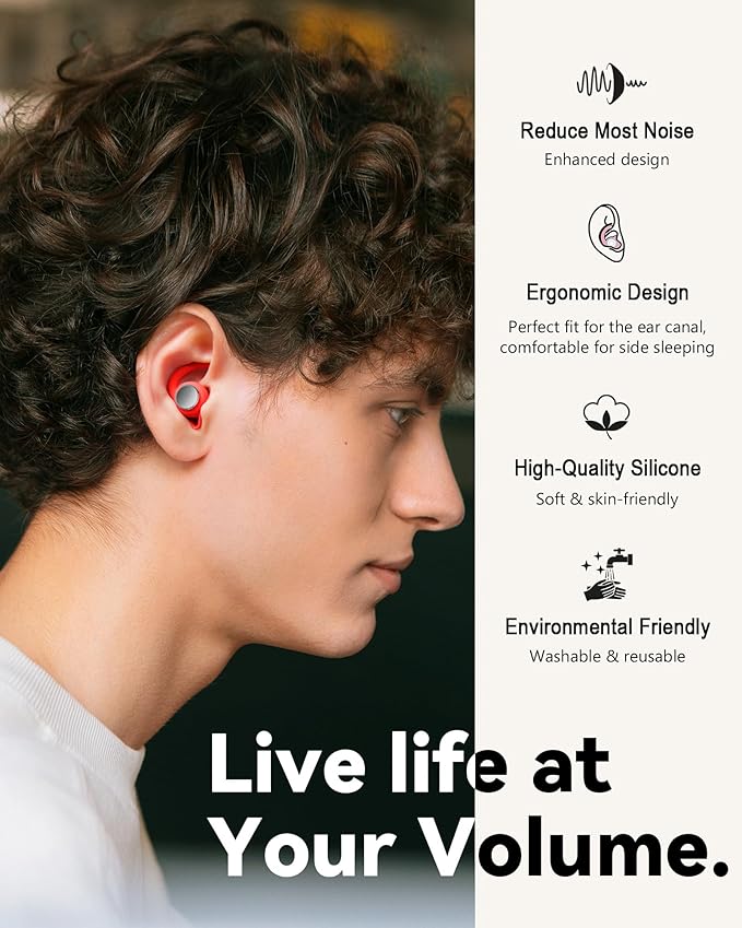 Ear Plugs for Sleeping - Noise Reduction Soft Silicone Earplugs, 2 Pairs Reusable Hearing Protection Earplugs for Noise Sensitivity, Sleep,Snore,Travel,Sound Reduction Noise Cancelling -(Red)