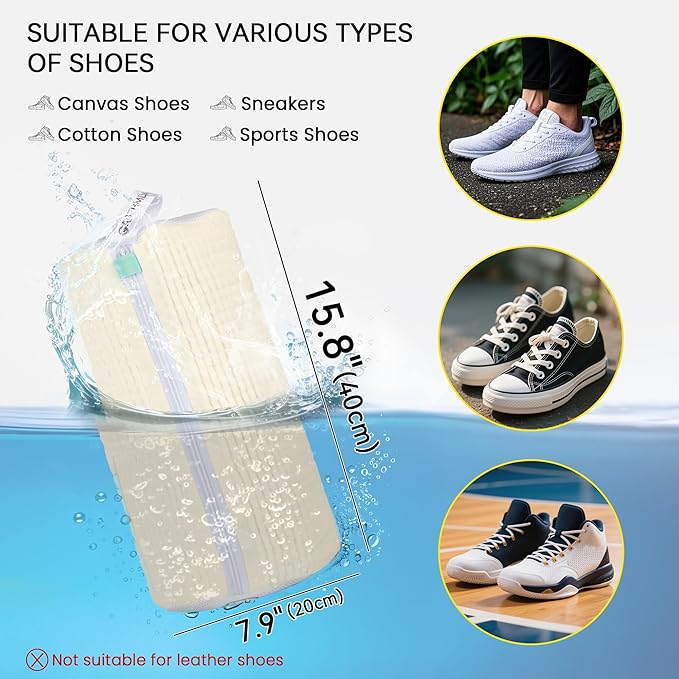 2Pcs Shoe Washing Machine Bag, Sneaker Laundry Bag for Washing Machine, Extra Long and Thick Microfibre Fluff, Reusable for Washer and Dryer (2pcs, Cream white)