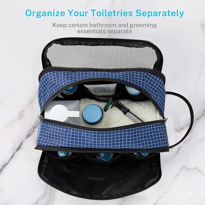 Gonex Travel Toiletry Bag Nylon, Shaving Bag Toiletry Organizer Check Patten (Navy Blue)