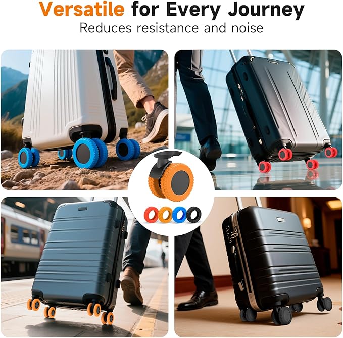 2026 Upgraded 8 Pcs Luggage Wheel Covers, Silicone Protective Covers for 2-2.4" Suitcases Spinner Wheel, Wear-Resistant, Anti-Noise, Thickened Protector, Travel Accessories (Orange)