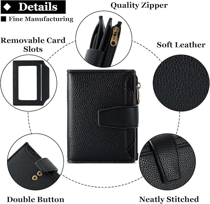 Airkit Small Wallet Women RFID Blocking Soft Leather Bifold Compact Card Holder Wallet for Women with Zipper Coin Pocket 4 ID Window