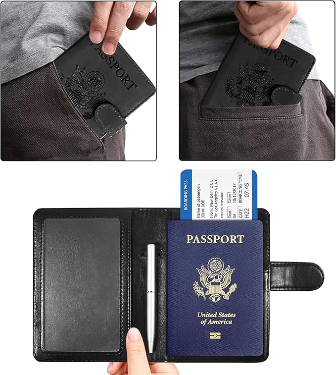 ACdream Unisex Faux Leather Passport and Vaccine Card Holder, Black, RFID Blocking, 20 Inches