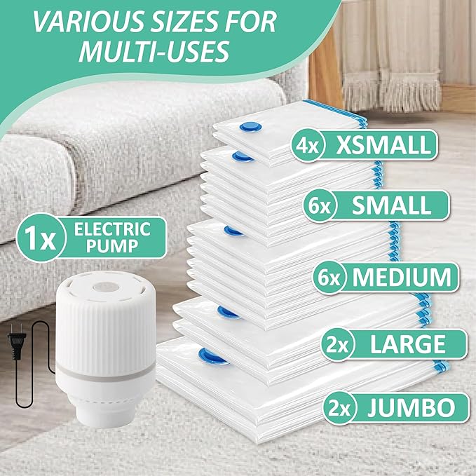 Cozy Essential Vacuum Storage Bags, Space Saver Bags，Compression for Comforters and Blankets, Pillow, Bedding, Sealer Clothes Storage, 20 ECombo