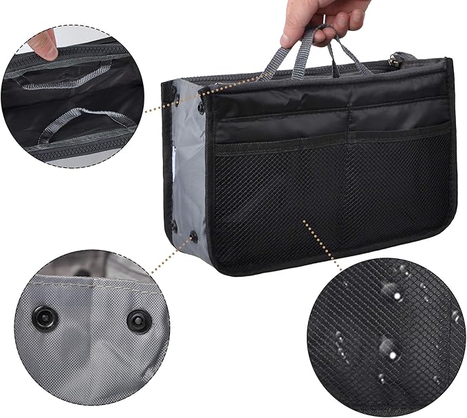 Vercord Purse Organizer Insert for Handbags Bag Organizers Inside Tote Pocketbook Women Nurse Nylon 13 Pockets Black Small