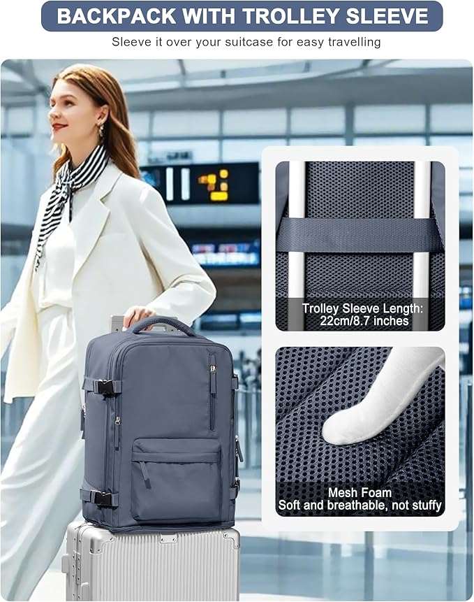 VGCUB Carry on Travel Backpack for Women Men Large Laptop Gym Work Frontier Airlines Personal Item Bag Business Airport Lightweight Backpack Flight Approved Mochilas de Viaje Grey Blue