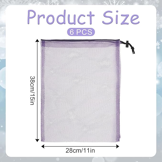 6 Pcs 11 x 15 Inch Nylon Mesh Drawstring Laundry Bags, Mesh Stuff Sacks with Cord Lock Closure, Breathable, Large Capacity, Multicolor for Travel, Gym, Home