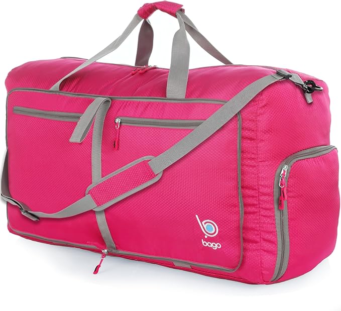Bago Medium Duffle Bag for Travel Women & Men. Durable Lightweight Foldable Travel Duffel Bags For Traveling Women. 60L Duffle Bags For Overnight Bag With Shoe Compartment Collapsible Weekender duffel