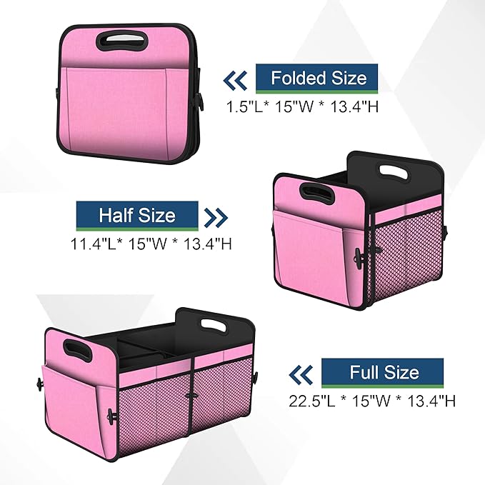 Femuar Car Trunk Organizer,Car Storage Organizer with 72L Large Capacity Waterproof Collapsible and 11 Pockets,Trunk Organizer for Car Suv/Jeep/Sedan, Large Size, Pink