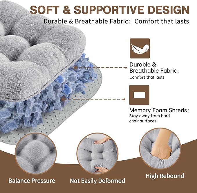 BETU Chair Cushions for Dining Chairs Set of 2,3.5" Thick Kitchen Table Chair Pads with Ties,Non Slip Backing and Covers, Seat Cushion for Dining Room,Bar,Patio Chairs,16"X16"X3.5",Light Grey
