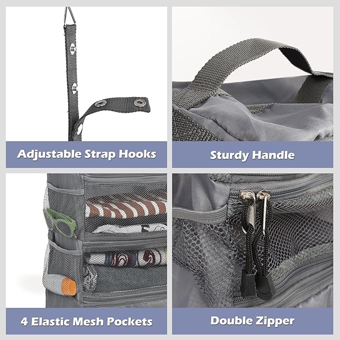Surblue Travel Hanging Luggage Organizer Portable Suitcase Closet Organizer Multiple Compartments Collapsible Compression Packing Cubes Shelf, LightGray, M