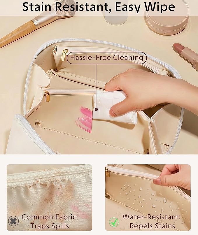 Large Capacity Travel Cosmetic Bag - Portable Makeup Bags for Women Waterproof PU Leather Checkered Makeup Organizer Bag with Dividers and Handle,Toiletry Bag for Cosmetics