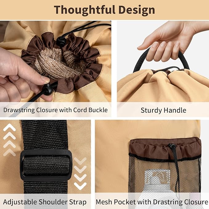 150L Laundry Bag Backpack with 3 Sizes Mesh Wash Bags and Shoulder Straps Foldable Clothes Hamper Bag with Drawstring Closure for College, Apartment, Laundromat (Tan)