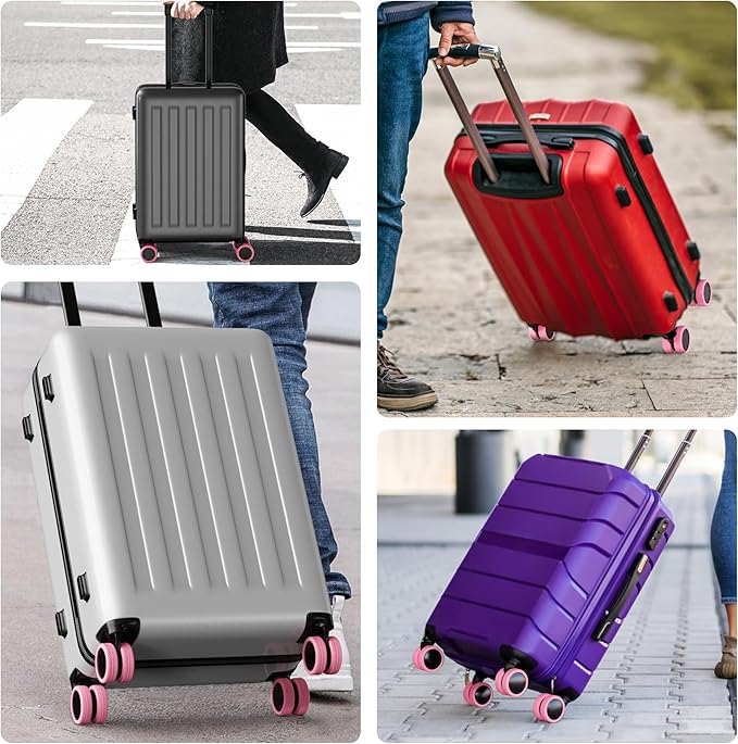 AWINNER 8 Pack Luggage Wheels Covers - Silicone Luggage Wheel Protector Covers for most 8 Spinner Wheel Suitcases or Office Chair Caster,Durable,Mute and Shock Absorption (Pink)