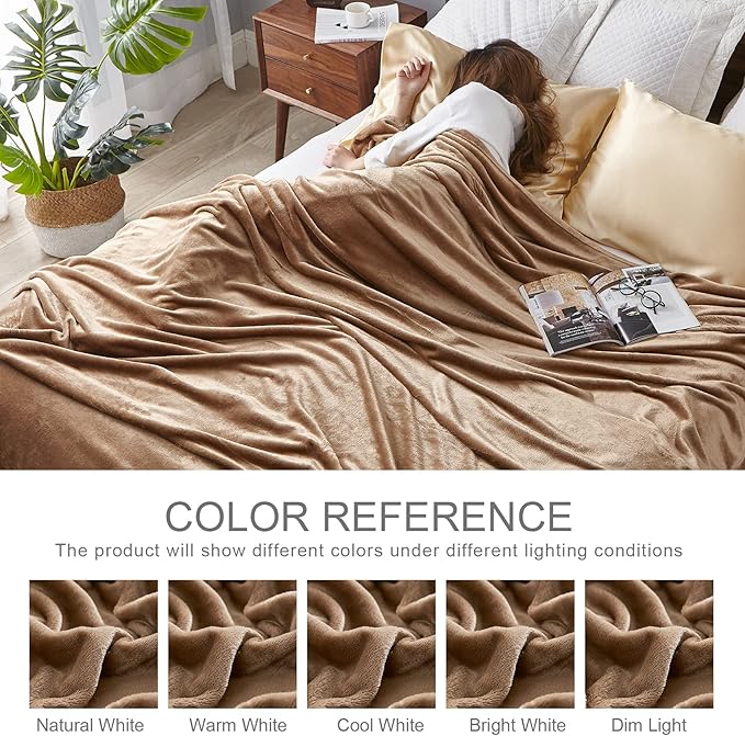 Hansleep Flannel Fleece Throw Blanket Twin Size, Super Soft Fluffy Bed Plush Blanket Throw, Luxury Fuzzy Cozy Couch Blanket for All Seasons, Camel, Twin 60x80