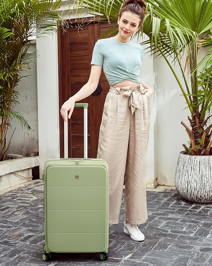 Hanke Hardside Expandable Carry On Luggage, 20 Inch Top Opening Trunk Luggages with Spinner Wheels, All-PC Hard Shell Carry-On Suitcase, Lightweight & TSA Airline Approved (Bamboo Green, 46L)