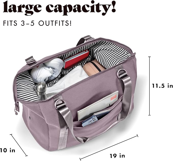 Fit & Fresh Neoprene Weekender Bag for Women – Carry-On Friendly Travel Duffel with Expandable Sides, Trolley Sleeve & Pockets – Lightweight, Water-Resistant Overnight Bag for Weekend Trips + Gym